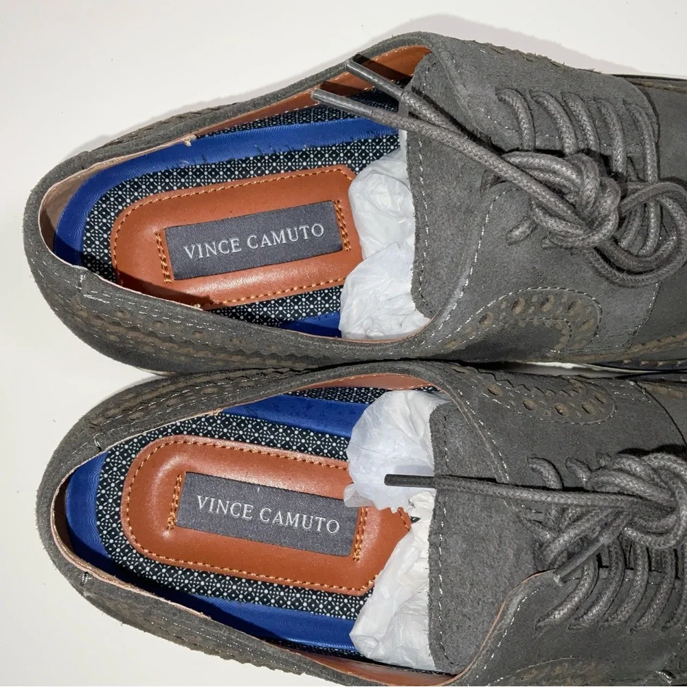 Men Vince Camuto‎ Elya Wingtip Brogue Tactility Waterproof Suede Shoes Gray 10.5
